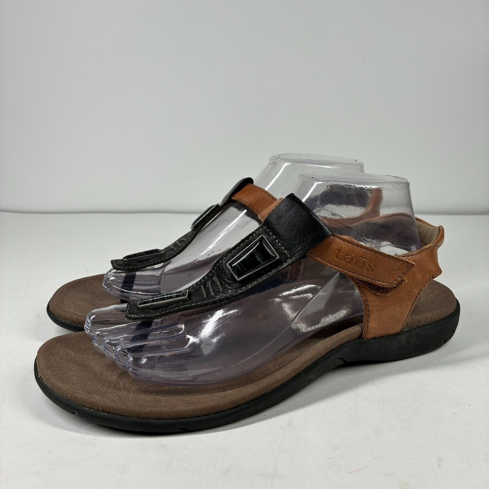 Taos Storyteller Women's US 9 Brown Leather T-Strap Comfort Sandals SRY-13081
